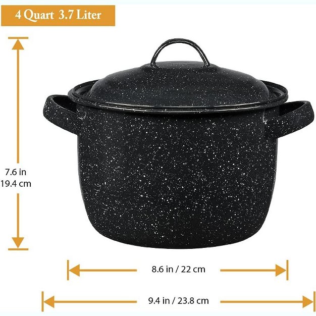 Granite Ware Enamel On Steel 4 quart Bean Stock Pot With Lid Speckled Black