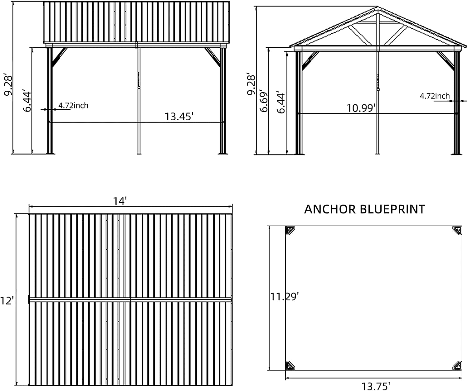 Domi Outdoor Living 12’x14’ Hardtop Gazebo Outdoor Aluminum Gazebo with Galvanized Steel Gable Roof for Lawn and Garden(Wood-Looking)