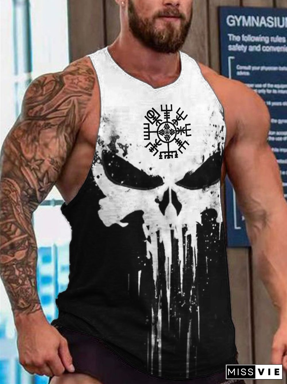 Men's Viking Vegvisir Skull Contrast Color Tank Top