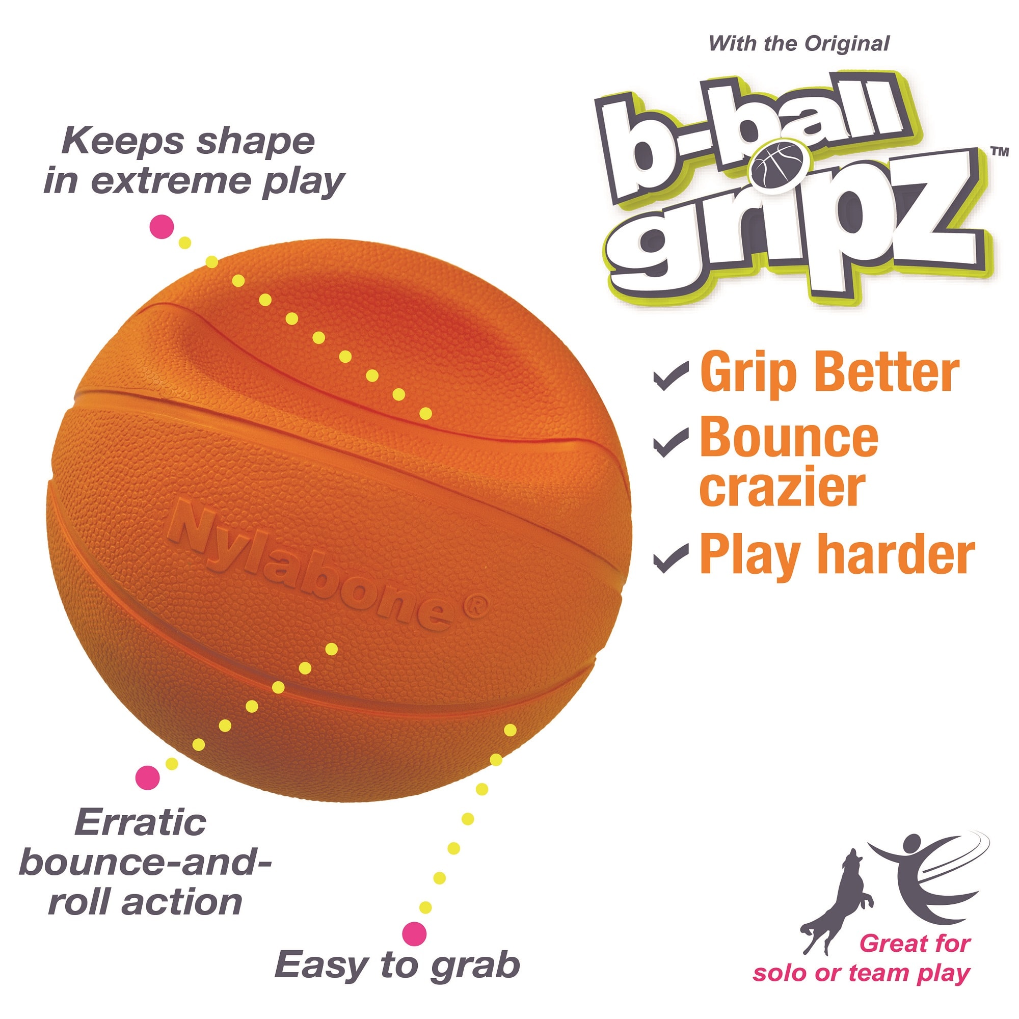 Nylabone Power Play Gripz Basketball Dog Toy， Medium