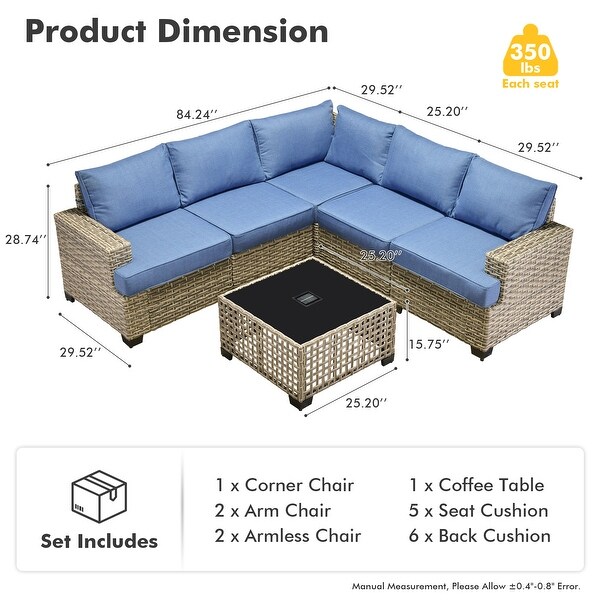 XIZZI 6 Pieces Outdoor Patio Furniture Wicker Sofa Set with Coffee Table