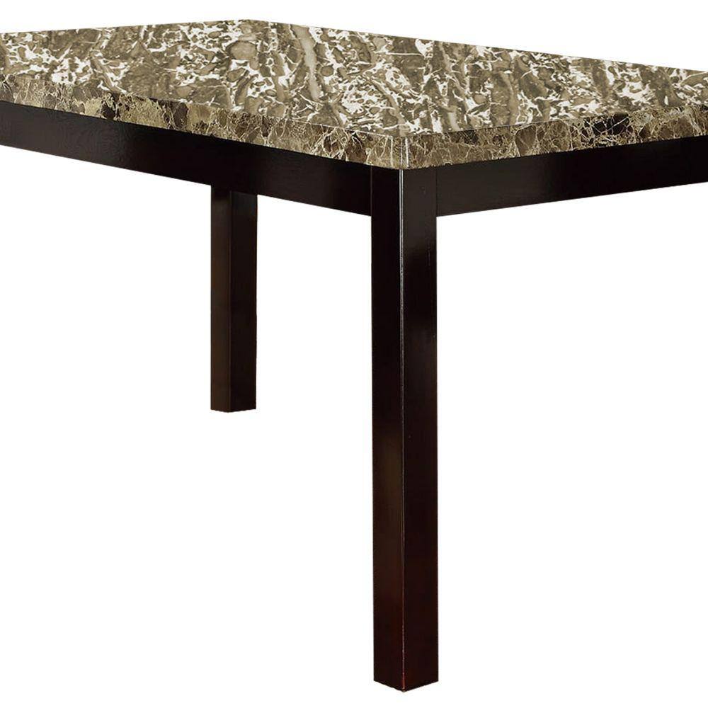 Benjara 60 in. 1-Piece Brown Faux Marble and Pine Wood Dining Table BM171261