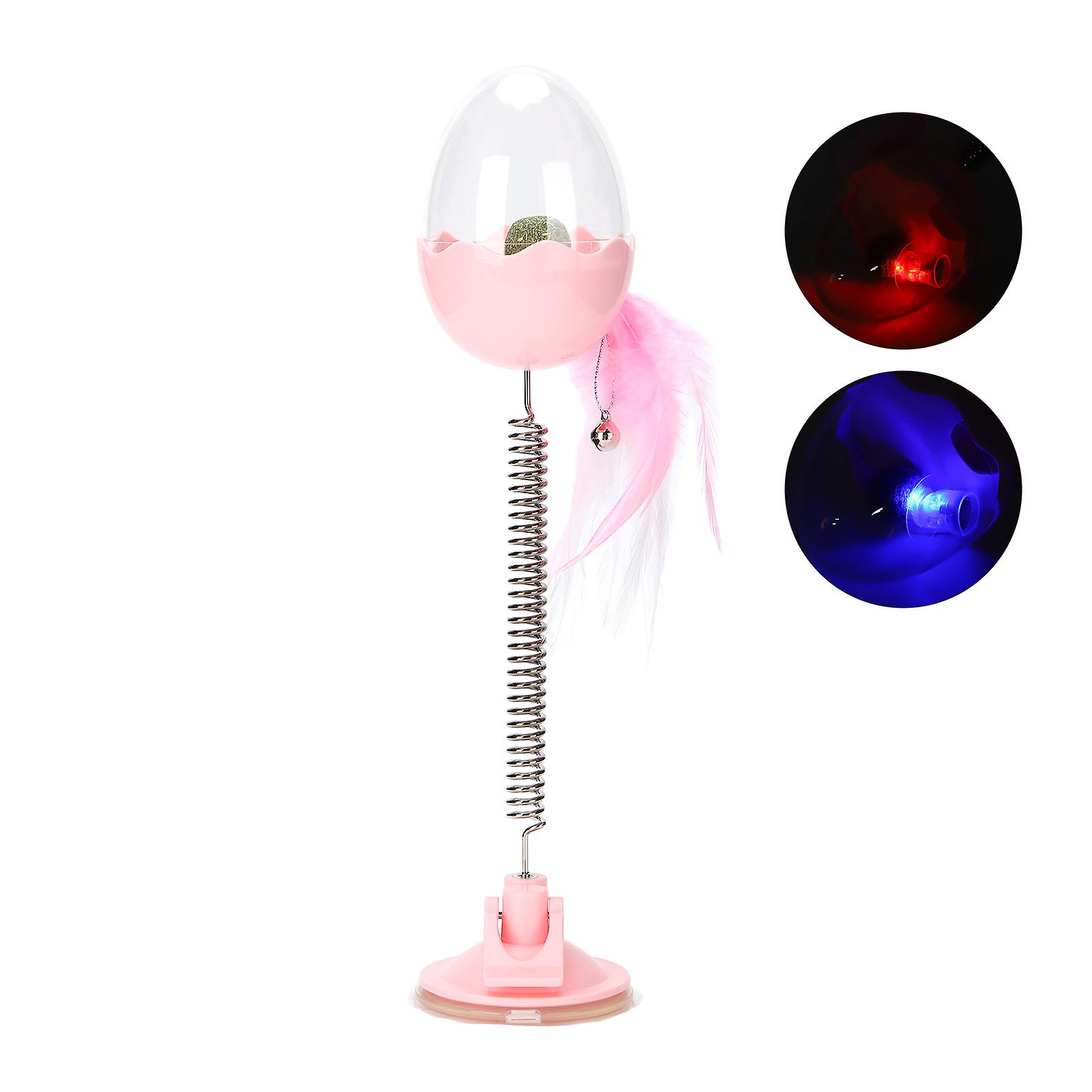 Abs Led Lighting Swing Spring Feather Leak Food Pet Toy Colorful Flash Ball With Catmintpink