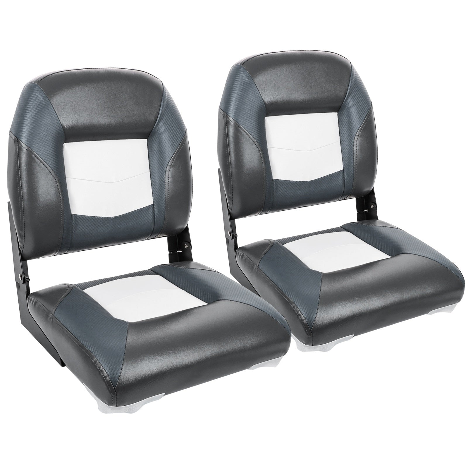 NORTHCAPTAIN Deluxe White/Charcoal/Charcoal Low Back Folding Boat Seat， 2 Seats