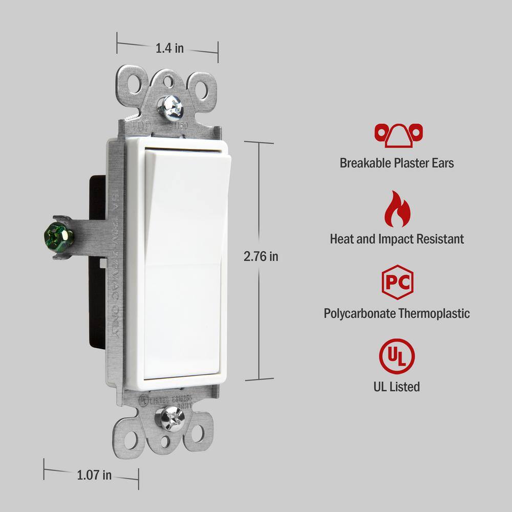 ENERLITES 15 Amp Single Pole DecoratorRocker Light Switch White (20-Pack) 91150-W-20PCS