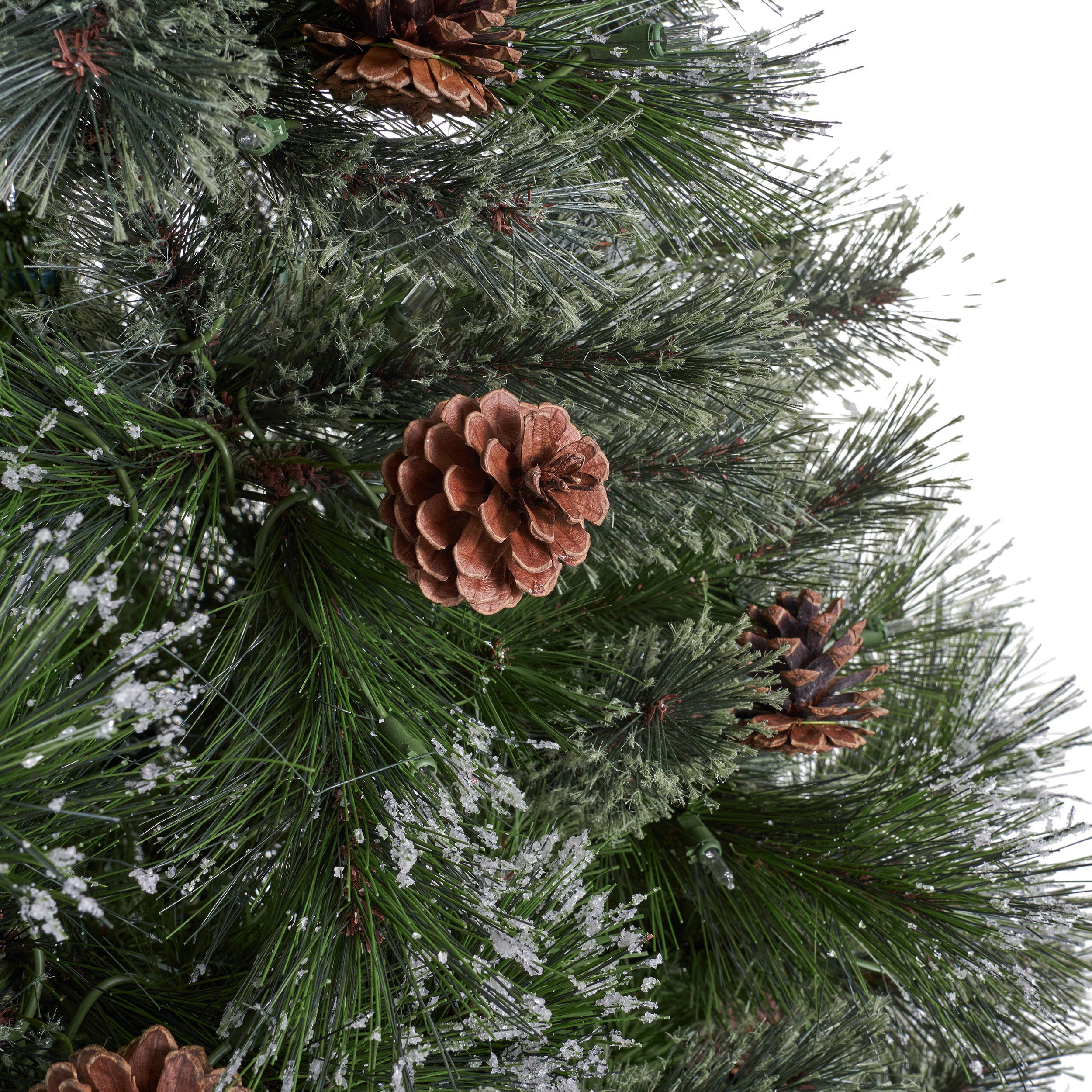 7-foot Cashmere Pine and Mixed Needles Hinged Artificial Christmas Tree with Snowy Branches and Pinecones