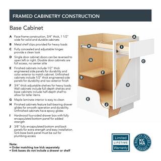 Hampton Bay Hampton Satin White Raised Panel Stock Assembled Pots and Pans Drawer Base Kitchen Cabinet (30 in. x 34.5 in. x 24 in.) KDB30-SW