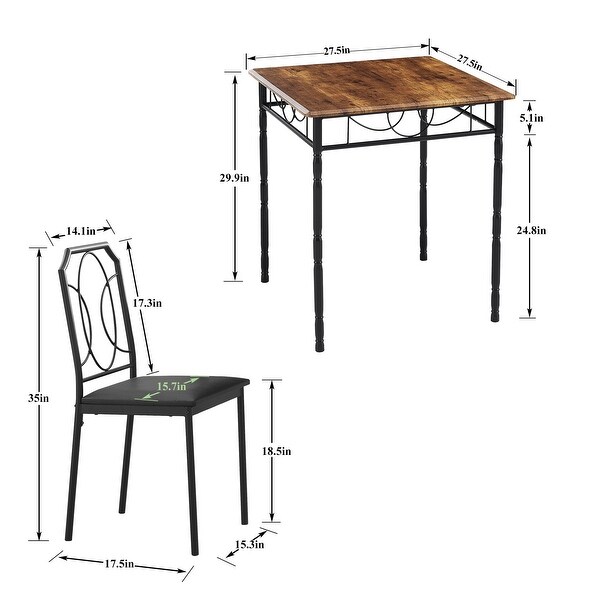 3-Piece Dining Table Set with 2 Chairs for Home Kitchen Breakfast Nook