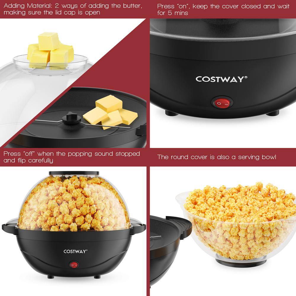 Costway 850W 6QT Black Oil Stirring Popcorn Machine Popcorn Popper Maker wNonstick Plate FP10060US-DK