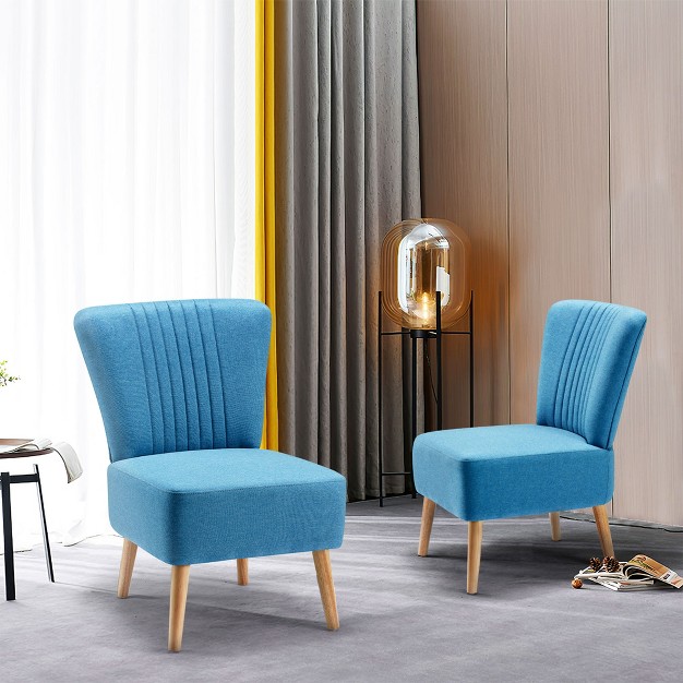 Jomeed Set Of 2 Contemporary Upholstered Padded Accent Chairs With Ergonomic Curved Backrest And Wooden Legs For Home Living Room And Bedroom Blue