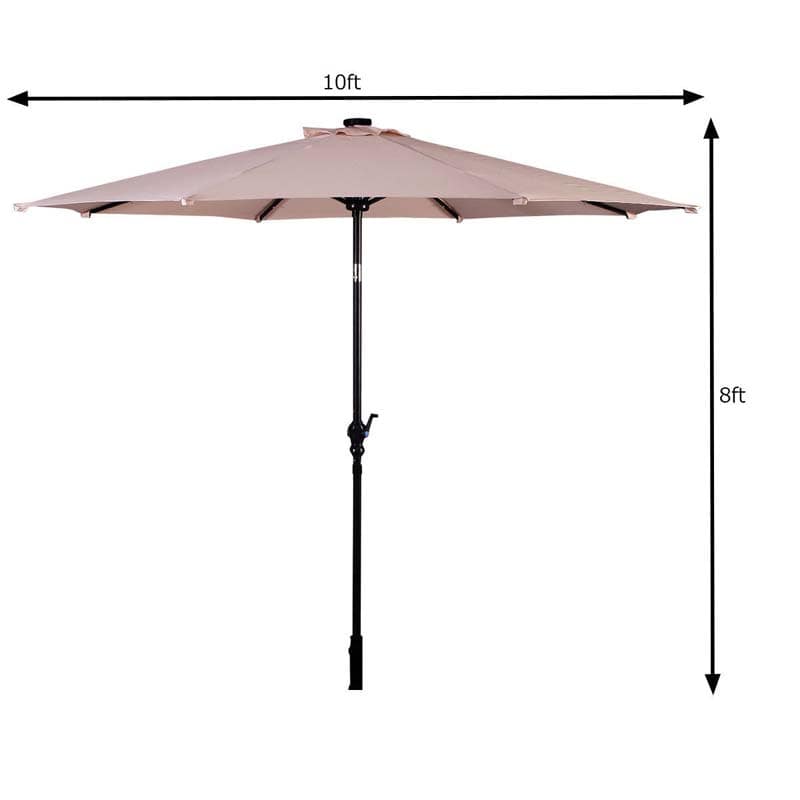 10 FT Outdoor Market Patio Umbrella with Solar LED Lights & Crank, Easy Tilt Table Umbrella for Deck Pool