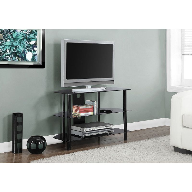 35.75 Black Contemporary TV Stand with Tempered Glass