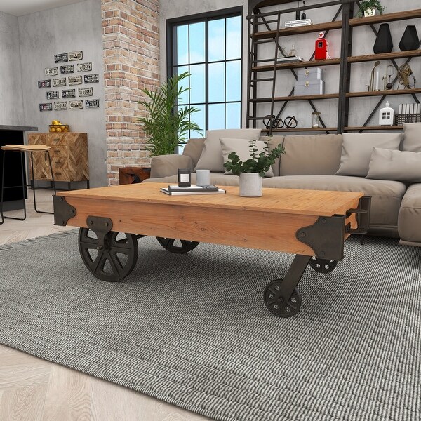 Utility Item Used Often Natural Wood Cart Coffee Table