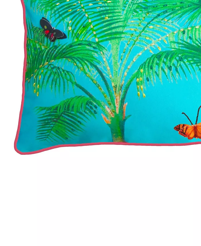 Edie@Home NYBG Indoor， Outdoor Tropical Palm with Ribbon Embroidery Decorative Pillow， 14