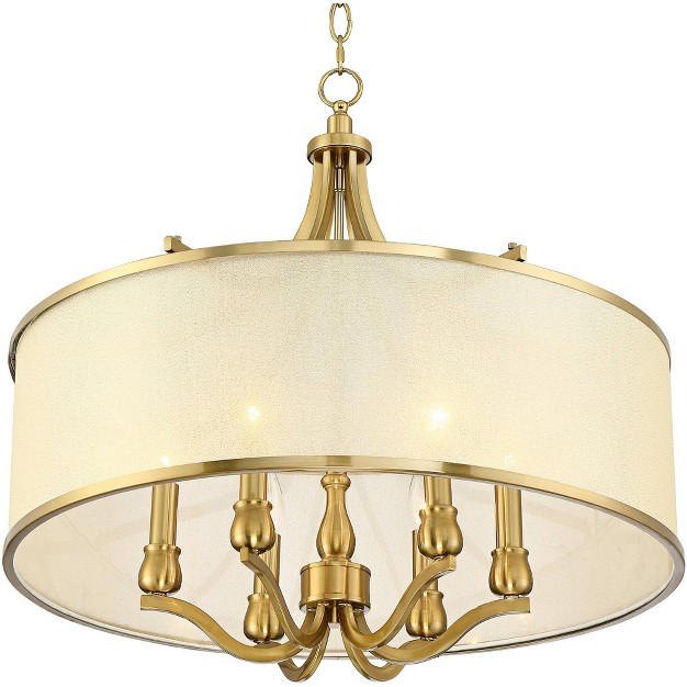 Wide Modern Clear Gold Organza Shade 6 light Fixture For Dining Room House Kitchen Island