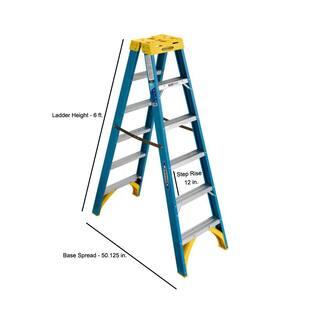 Werner 6 ft. Fiberglass Twin Step Ladder with 250 lb. Load Capacity Type I Duty Rating T6006