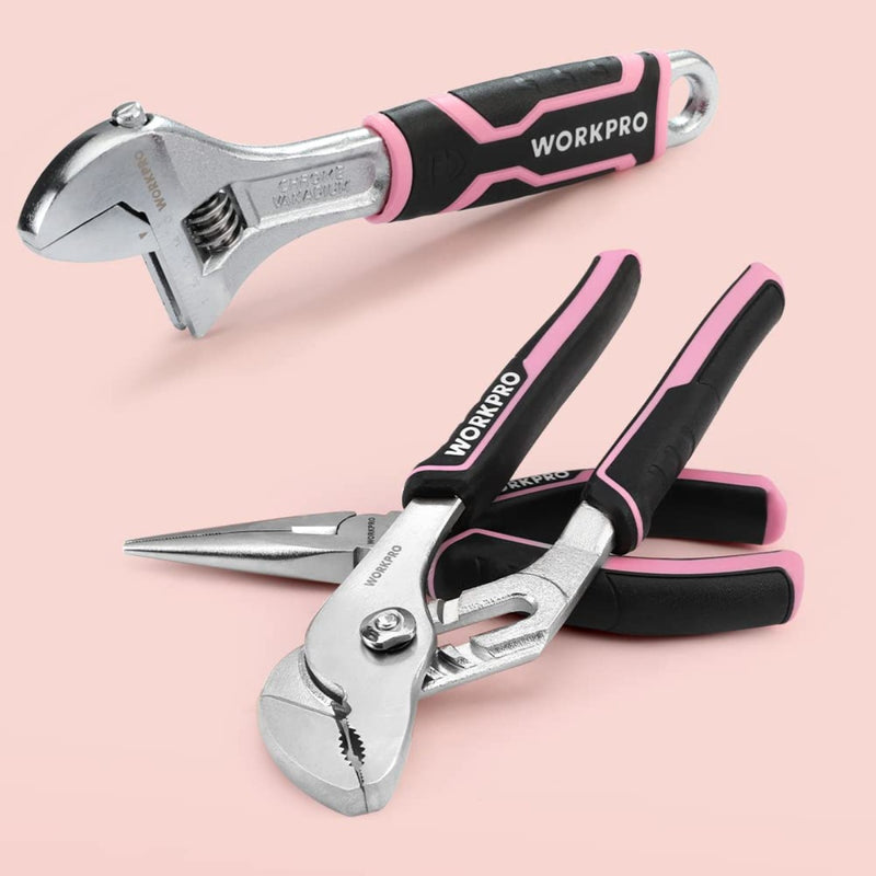 WORKPRO 55-Piece Pink Tools Set， 3.7V Rotatable Cordless Screwdriver