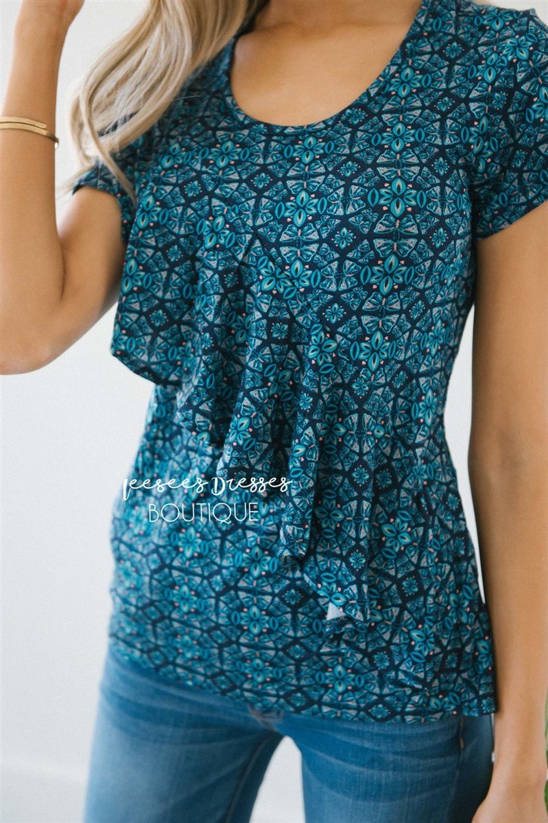 Asymmetric Ruffle Front Floral Top