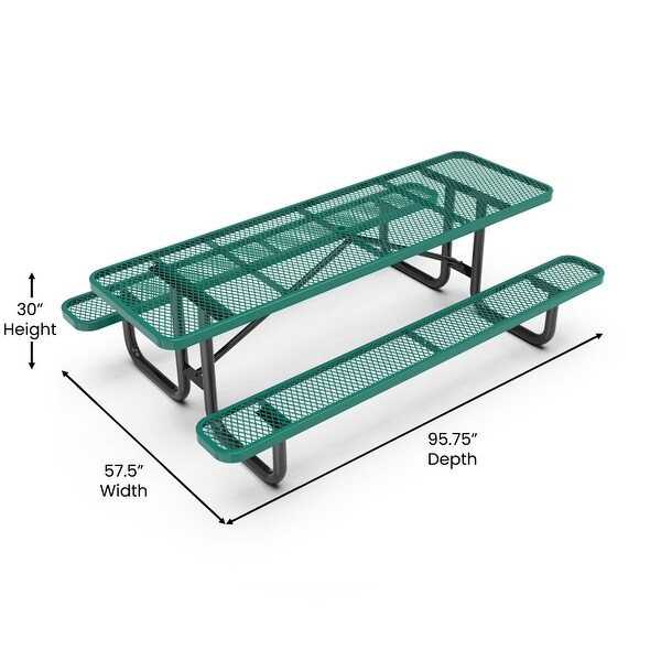 Commercial Grade Expanded Mesh Metal Outdoor Picnic Table with Anchors