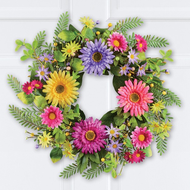 Collections Etc Colorful Spring Gerbera Daisy Floral Wreath