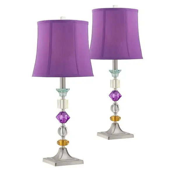 Set of 2 Modern Table Lamps Multi Colored Stacked Gem Purple Shade - 11