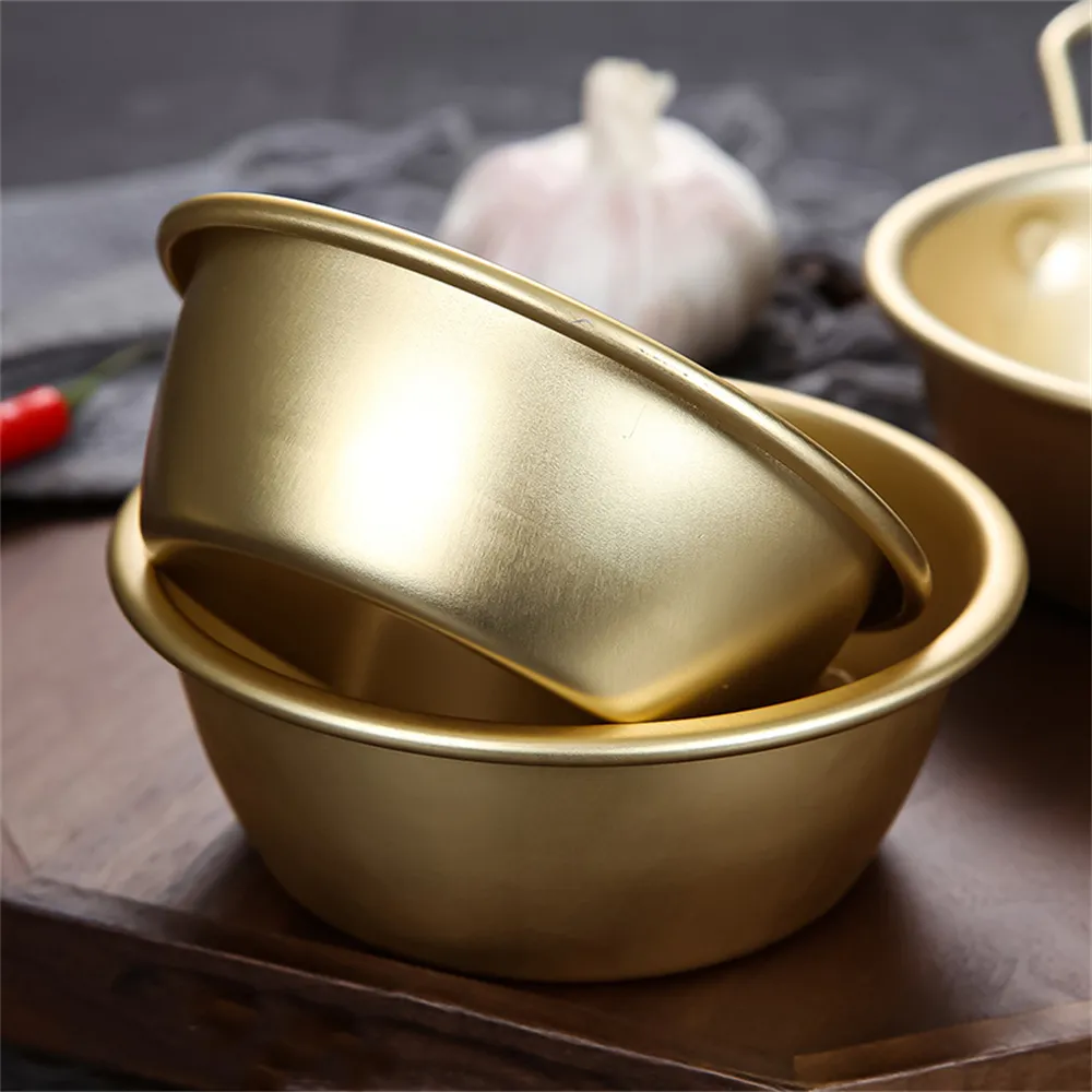 Custom Copper Brass Golden Round Metal Ice Fruit Storage Salad Small Soup Camping Aluminum Korean Rice Wine Gold Metal Bowl