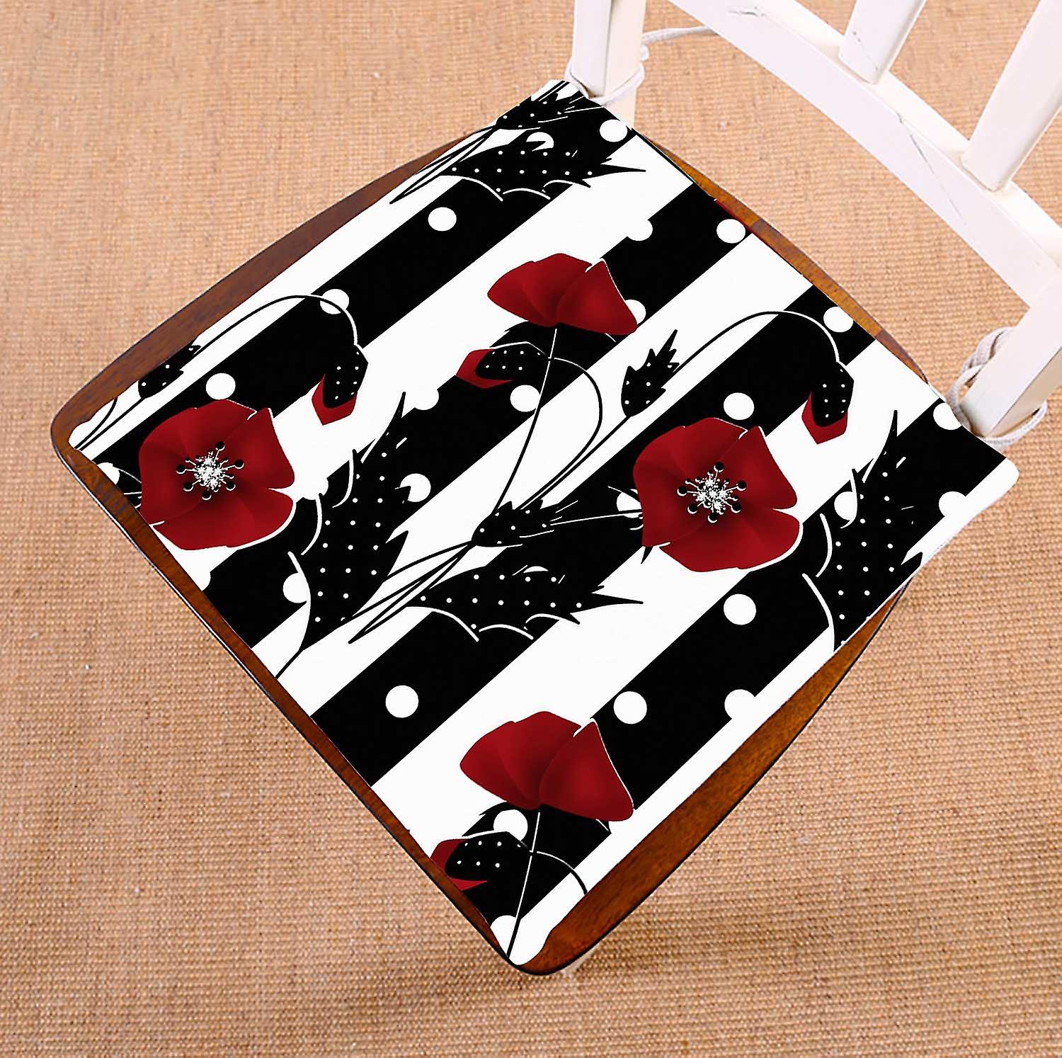 Floral Red Poppies Black White Striped Chair Pads Chair Mat Seat Cushion Chair Cushion Floor Cushion 40x40 Cm