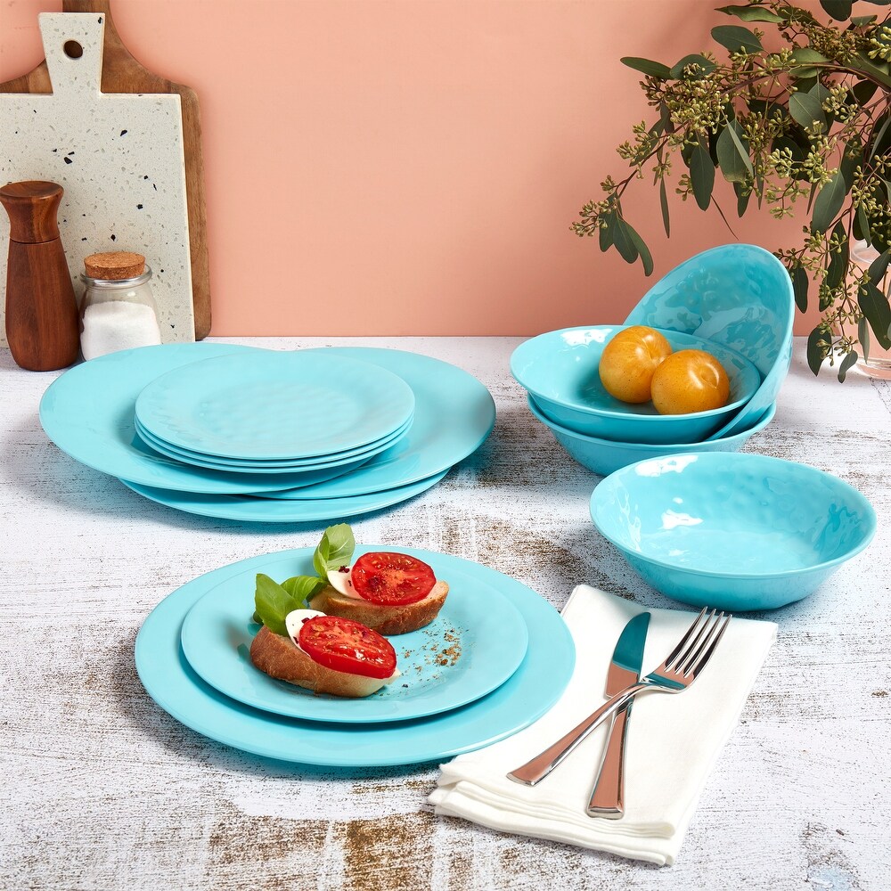 Tabletops Gallery 12PC Summer Fun Melamine Dinnerware Set   Caribbean