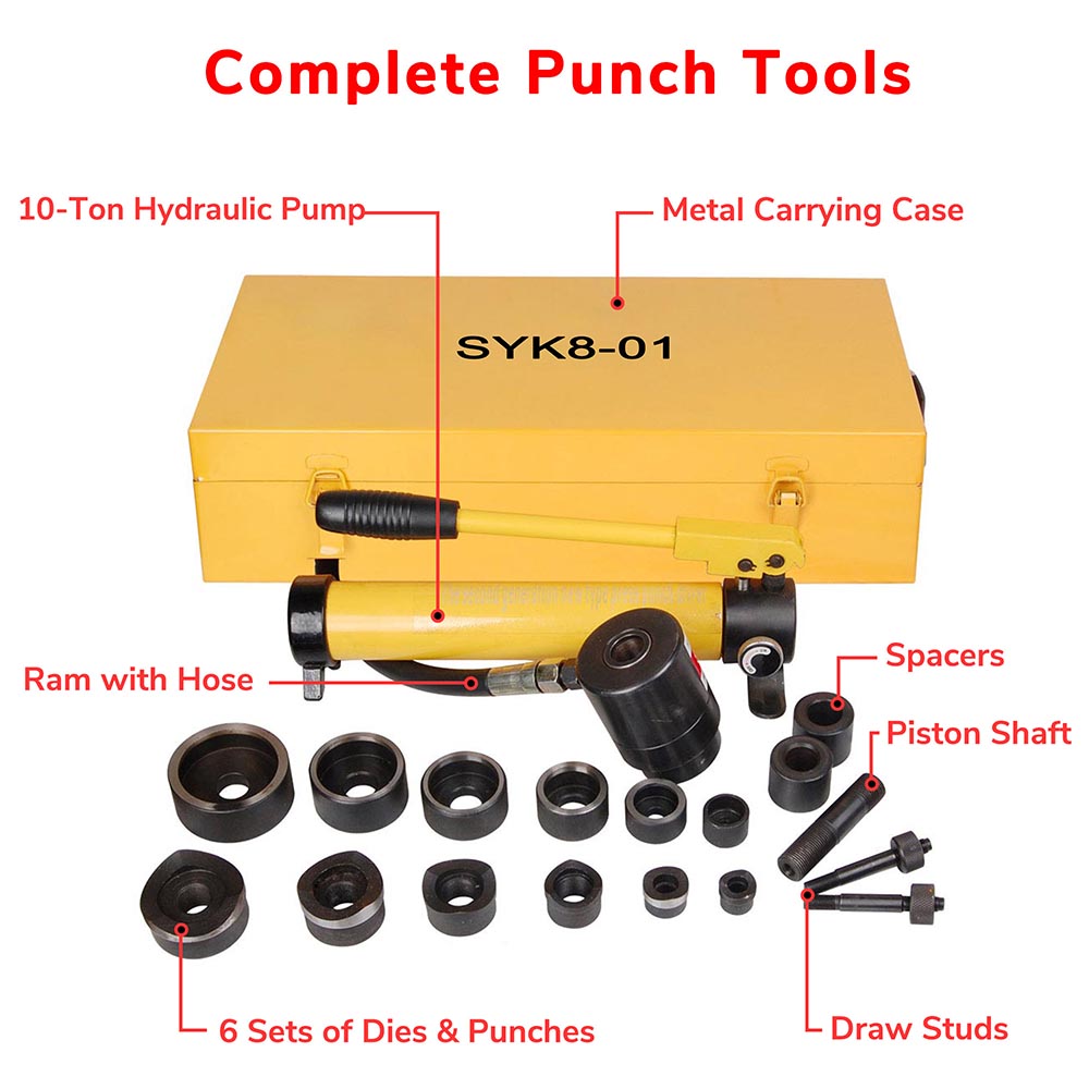 Yescom 10 Ton Hydraulic Punch Press w/ 6 Piece Tool Kit Yellow