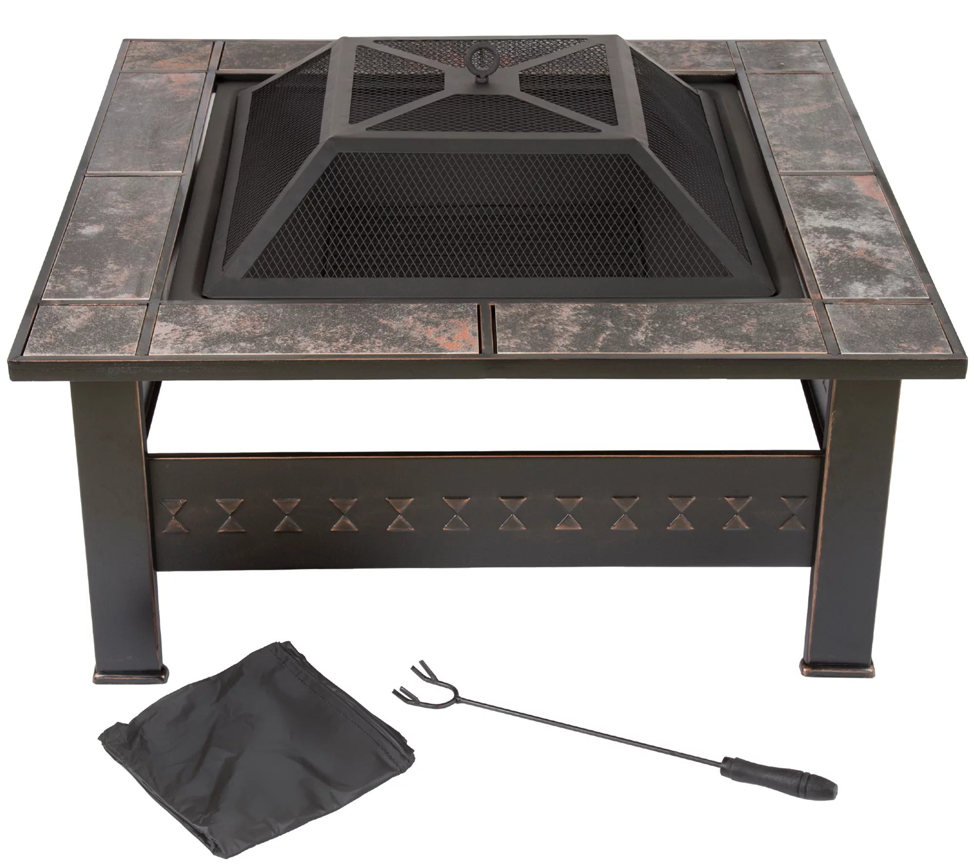 Pure Garden 32 Square Tile Fire Pit with Cover