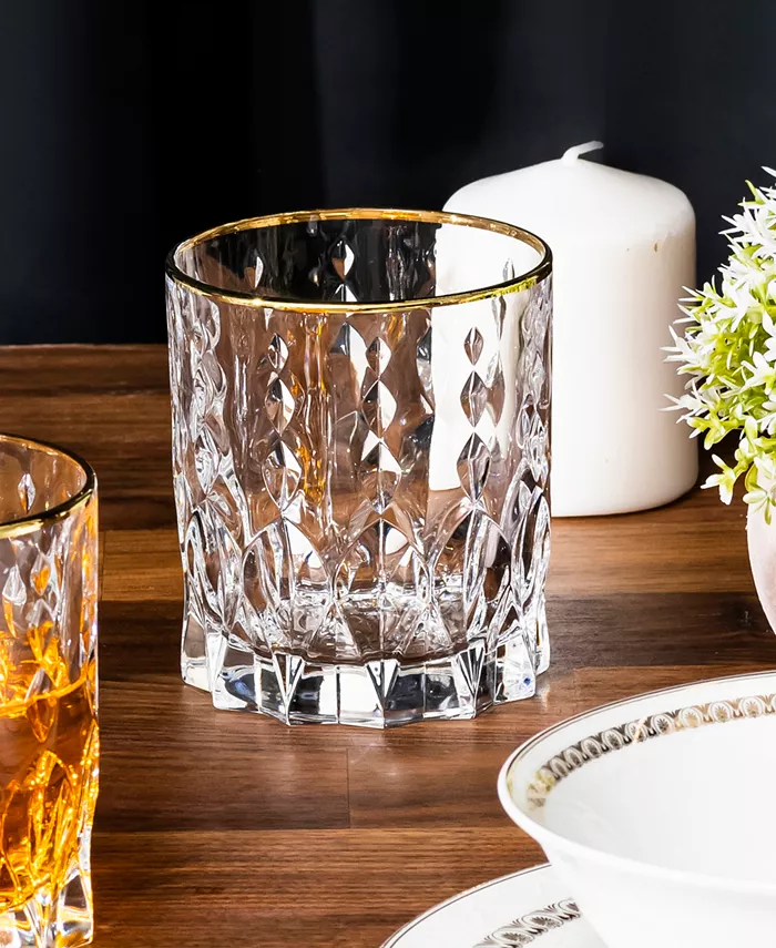 Lorren Home Trends Marilyn Gold-Tone Double Old Fashion (DOF) Tumblers Set of 4