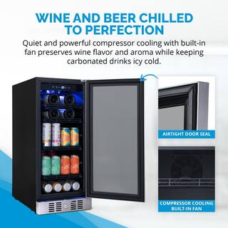 NewAir 15 in. FlipShelf 33 Wine Bottles  80 Cans Built-in Beverage and Wine Cooler in Stainless Steel with Reversible Shelves NWB060SS00