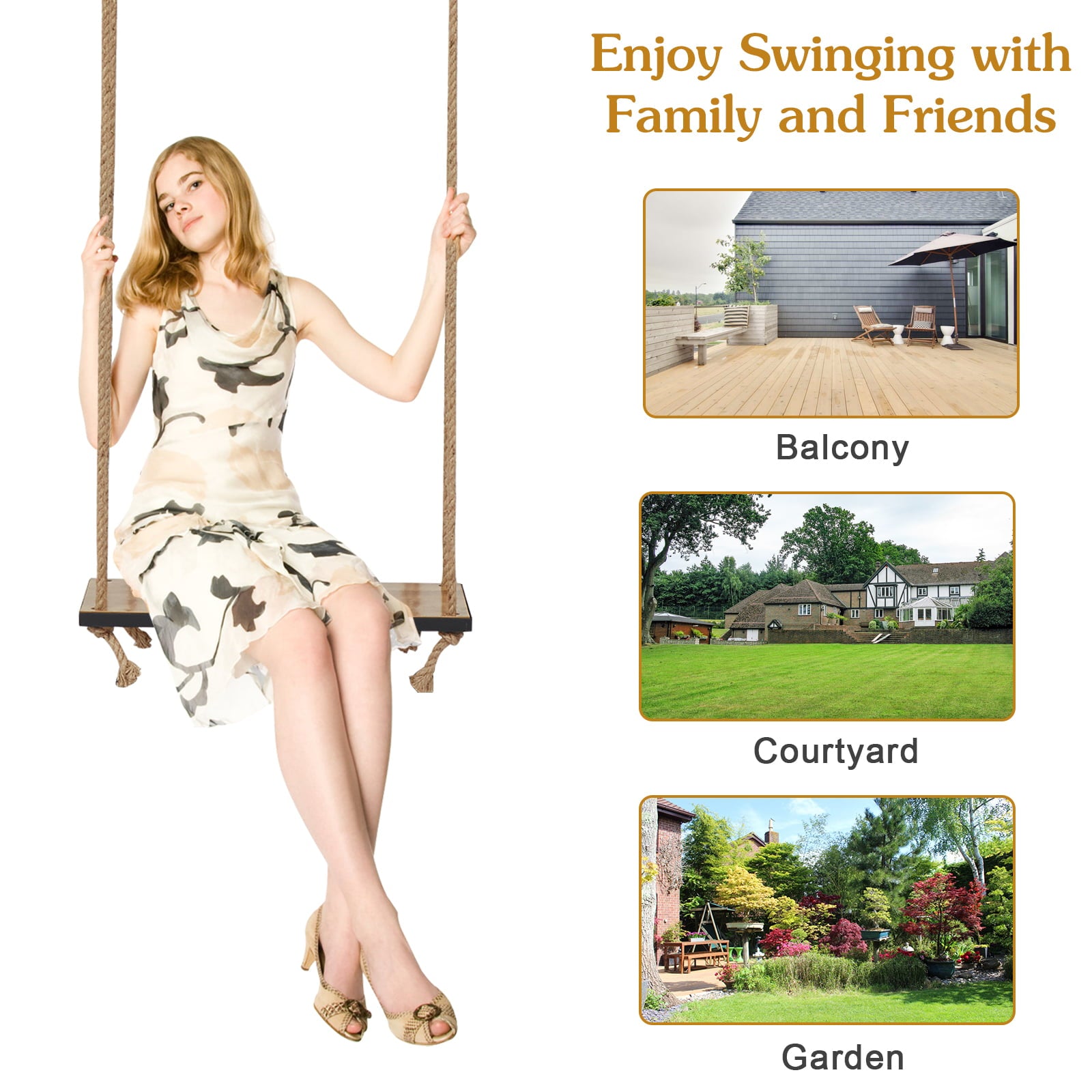 Kinbor Durable Outdoor Patio Swing with Table for Adults 2 Person Porch Swing Set, Brown