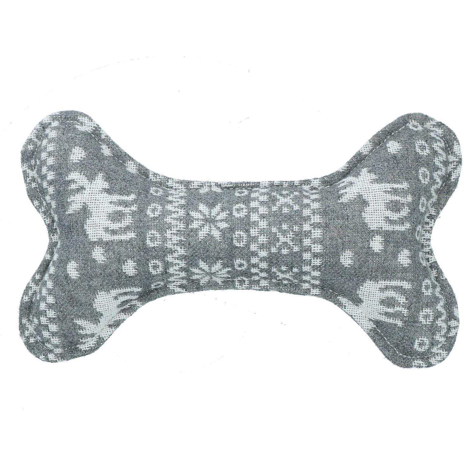 Dog Christmas Gift Plush Play Squeaky Grey Patterned Bone Toy 14x23cm