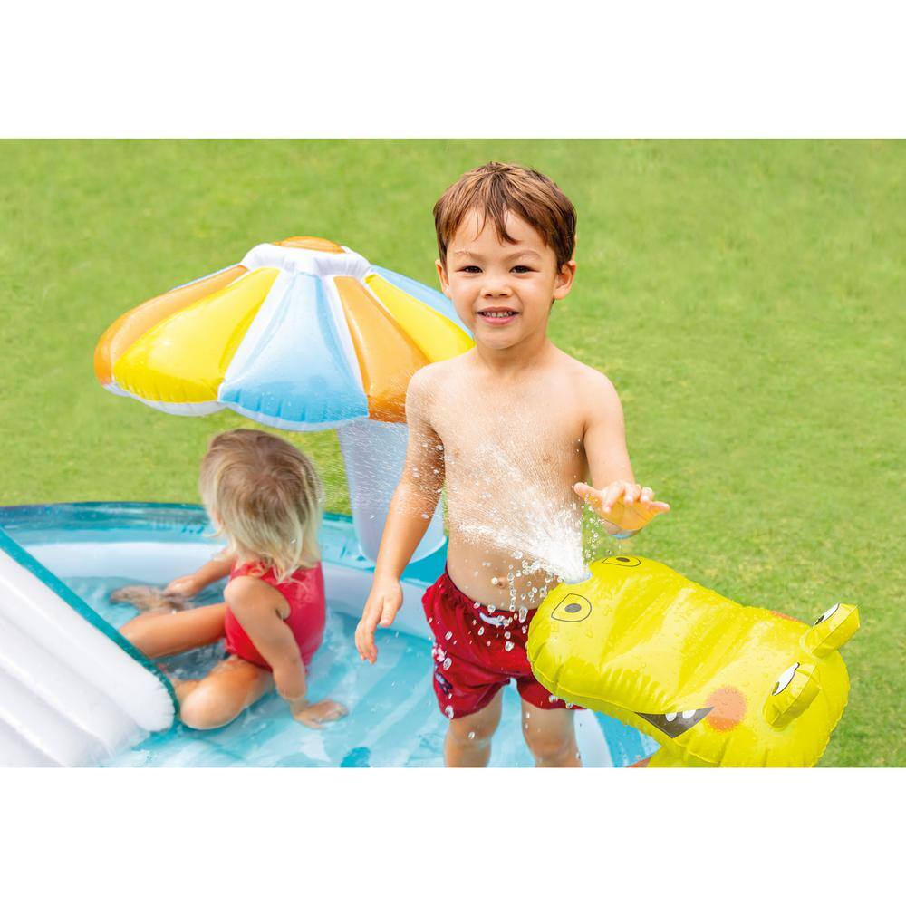 Intex Gator Outdoor Inflatable Kiddie Pool Water Play Center with Slide 57165EP