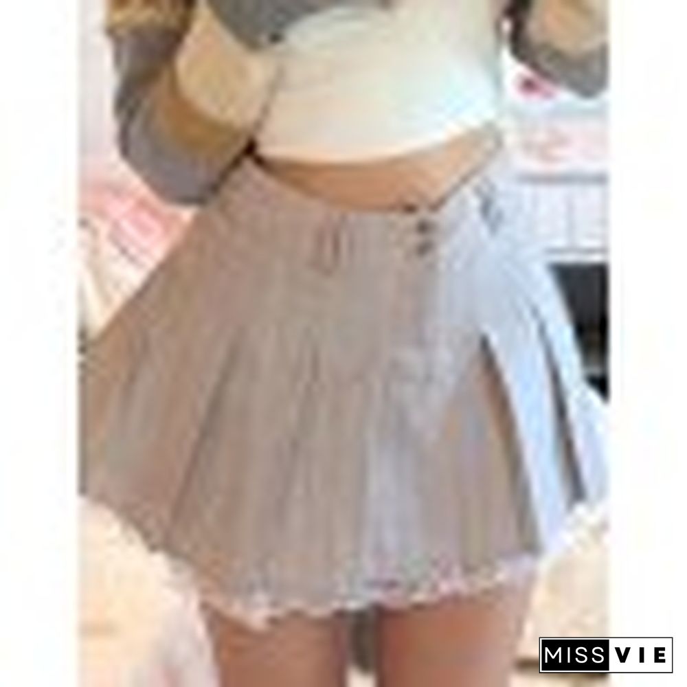 Cotton Linen Pleated Mini Skirt