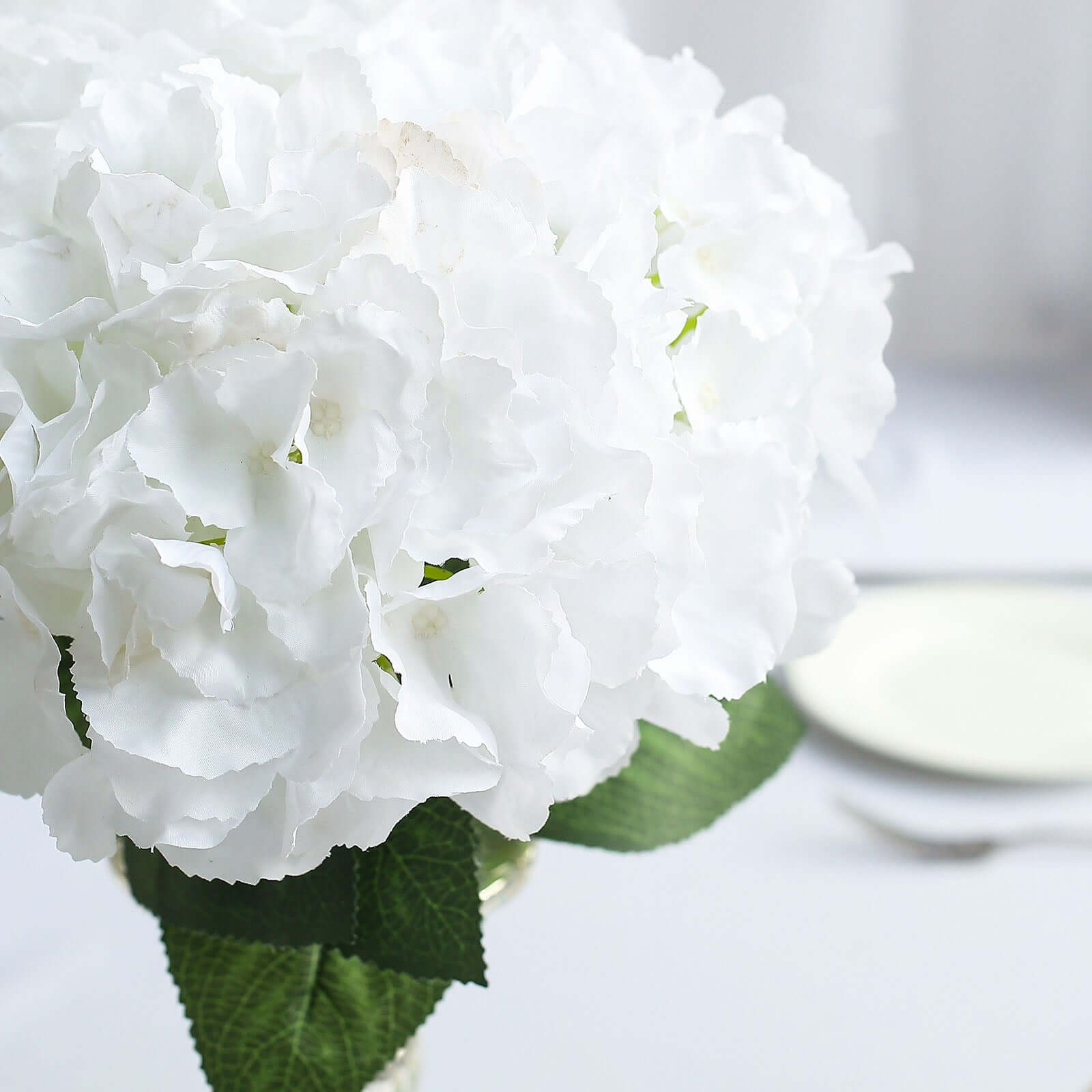 5 Bushes White Artificial Silk Hydrangea Flower Bouquets