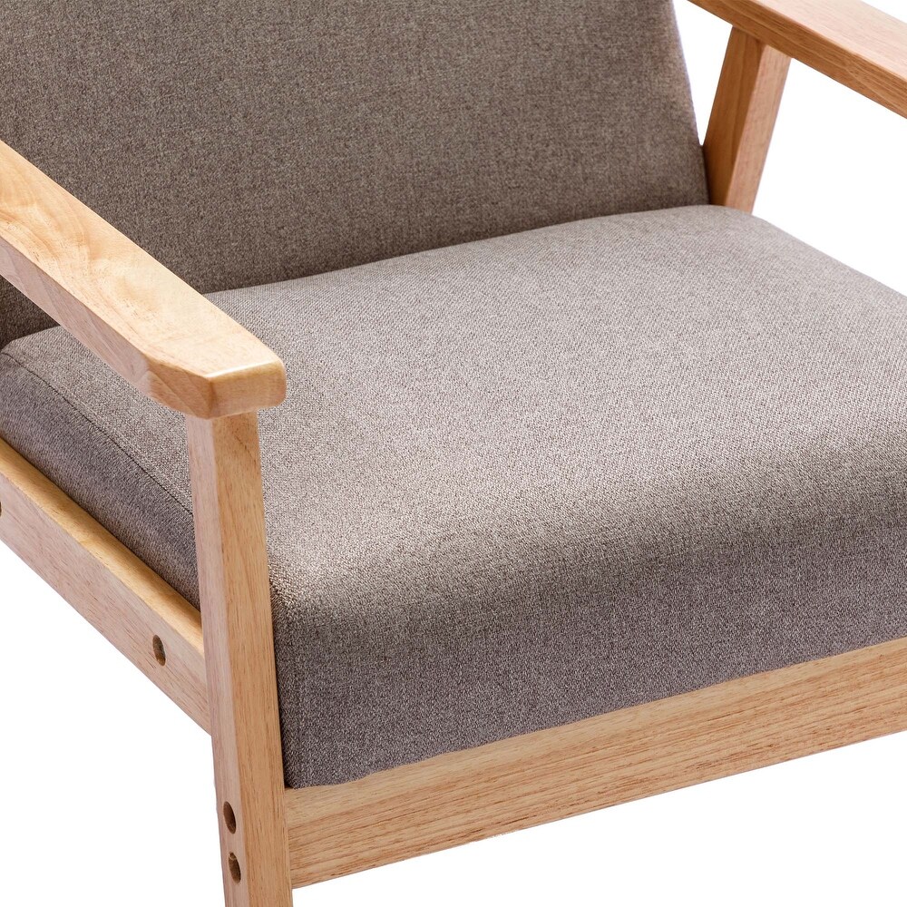 Padded Seat Wooden Lounge Armchair for Living Room Bedroom Farmhouse