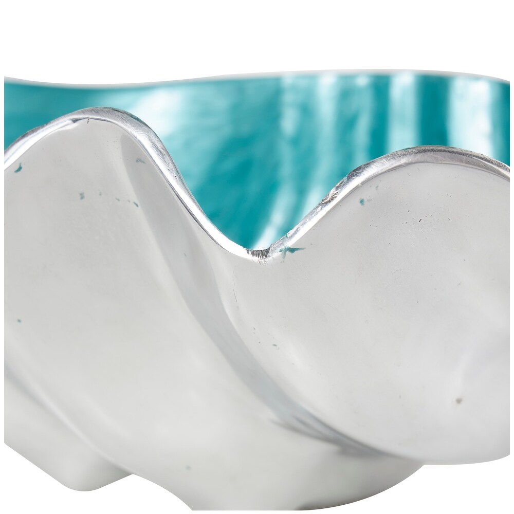 Blue or White Aluminum Enameled Shell Decorative Bowl with Silver Metal Exterior (Set of 2)