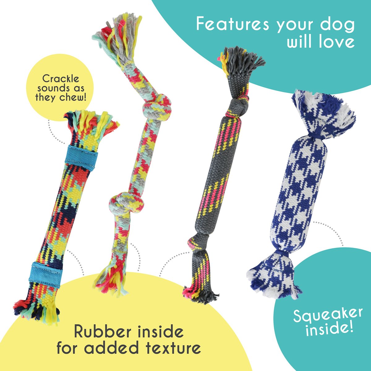 Rocket and Rex Not just Your Plain Old Rope Dog Toy Set， 4 count