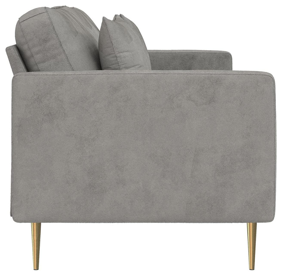 Contemporary Sofa  Gold Metal Legs  ampGray Velvet Upholstered Seat With Pillows   Transitional   Sectional Sofas   by Decorn  Houzz