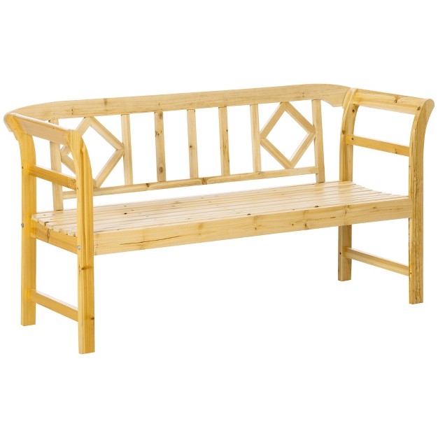 Outsunny Three seater Outdoor Patio Bench Three person Wooden Bench With Wingback Backrest And Armrests Slatted Seat