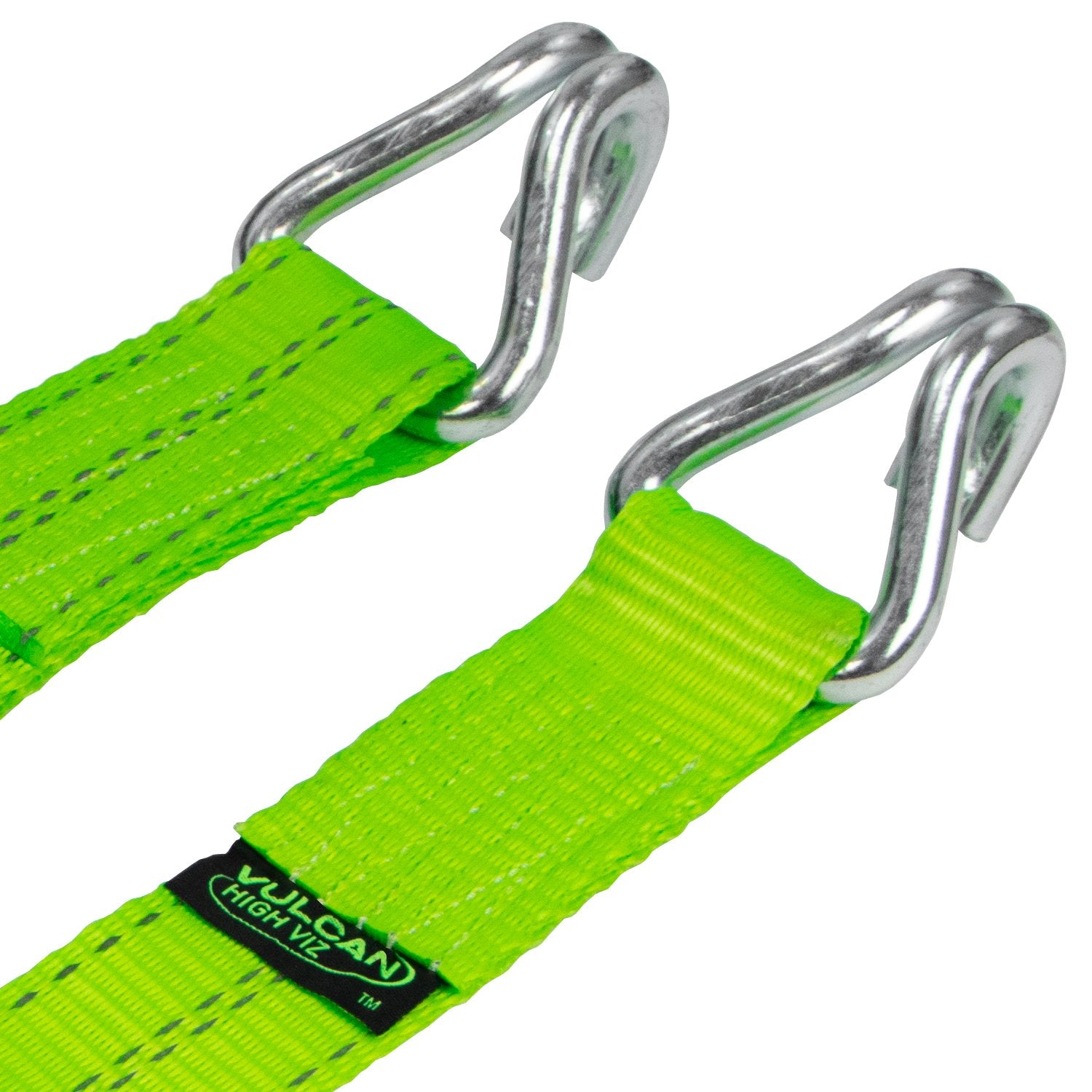 VULCAN Ratchet Strap with Wire Hooks - 2 Inch x 15 Foot - 4 Pack - High-Viz - 3,300 Pound Safe Working Load