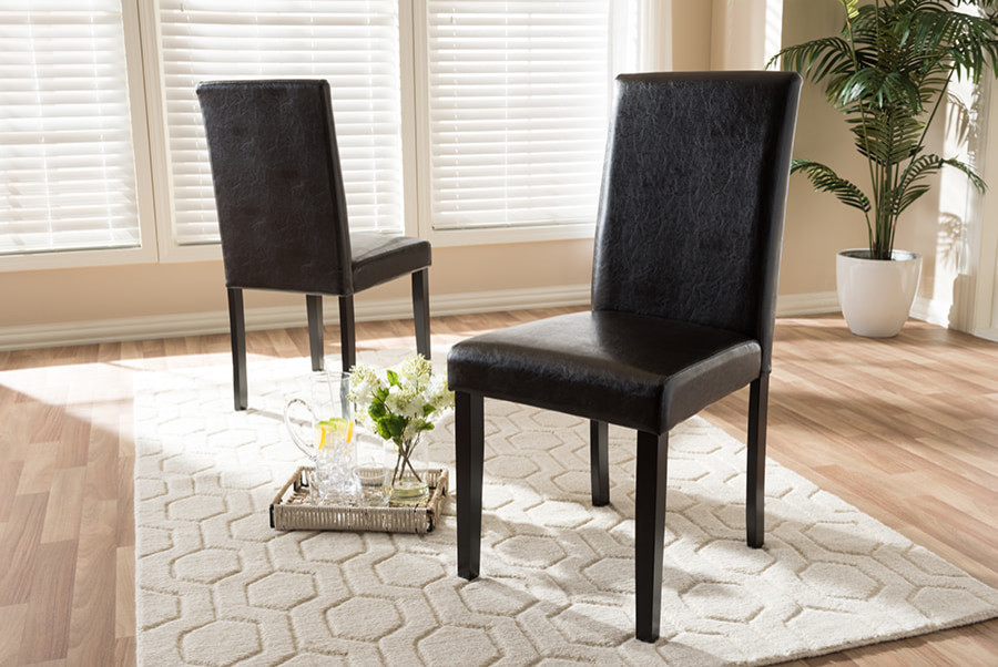 Mia Modern Dark Brown Faux Leather Upholstered Dining Chair  Set of 2   Transitional   Dining Chairs   by HedgeApple  Houzz