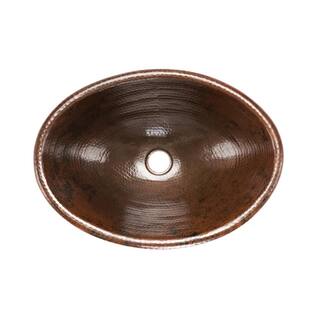 Premier Copper Products Self-Rimming Oval Hammered Copper Bathroom Sink in Oil Rubbed Bronze LO19RDB