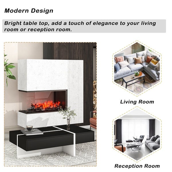 Rectangle Design Living Room Furniture， Modern High Gloss Surface Cocktail Table， Center Table for Sofa or Upholstered Chairs