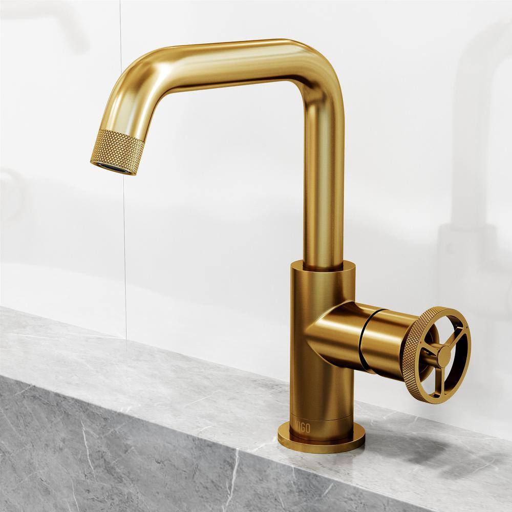 VIGO Cass Single Handle Single-Hole Bathroom Faucet in Matte Brushed Gold VG01047MG