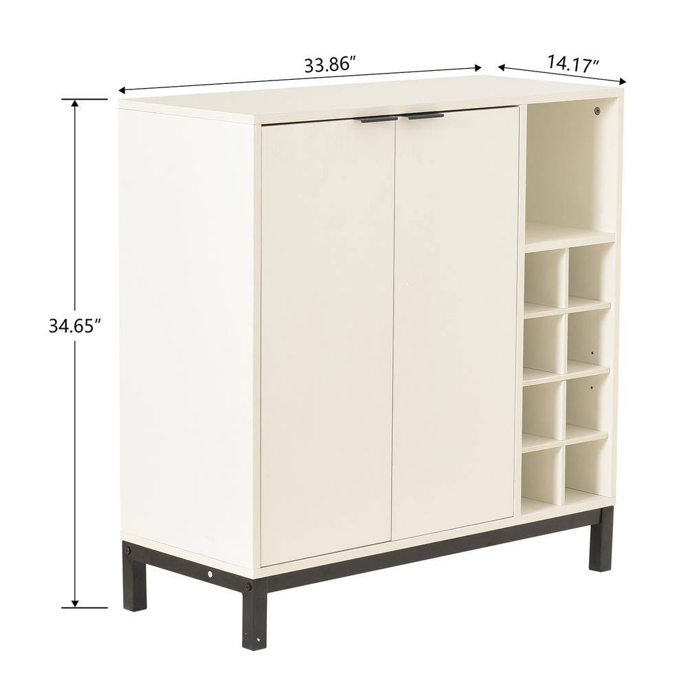 33.86 in. W x 14.17 in. D x 34.65 in. H White MDF Ready to Assemble Floor Kitchen Cabinet with Wine Racks mnjtrmrcxrzzs14