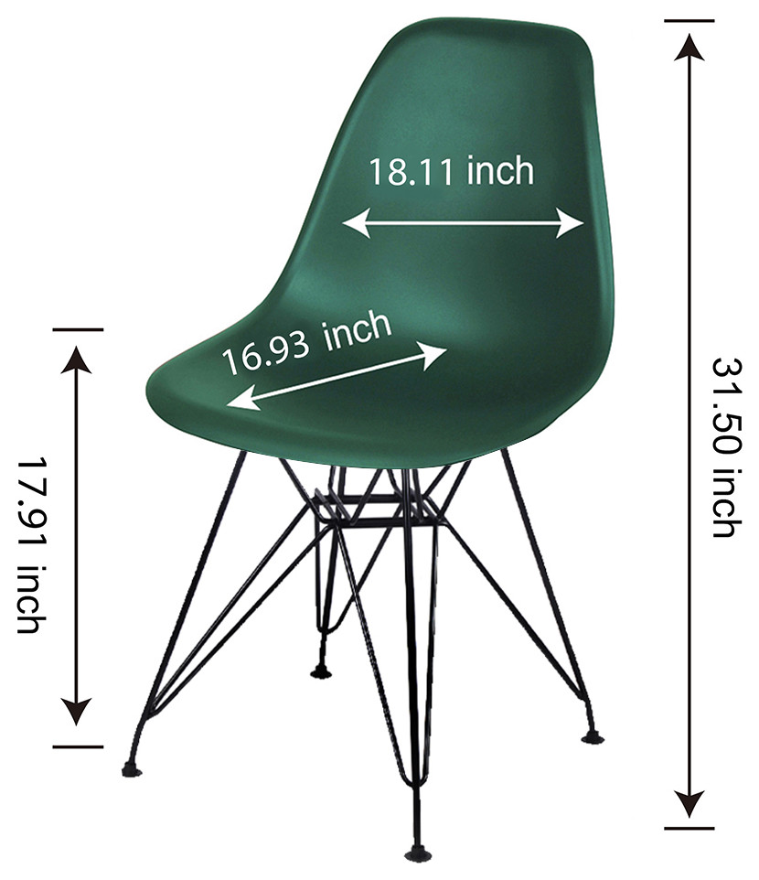 Dark Green Armless Side Dining Chair With Black Metal Legs  Set of 4   Midcentury   Dining Chairs   by specialty imports  Houzz