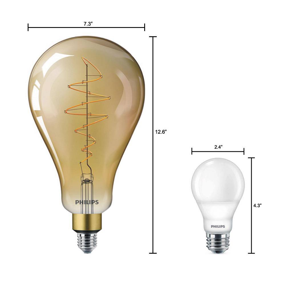 Philips 40-Watt Equivalent A50 Dimmable Vintage Glass Edison LED Large Light Bulb Amber Warm White (2000K) (4-Pack) 536276